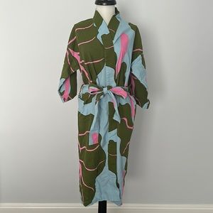 Limited Edition IKEA BASTUA Kimono Robe, Leaf Pattern Blue, size Small/Medium